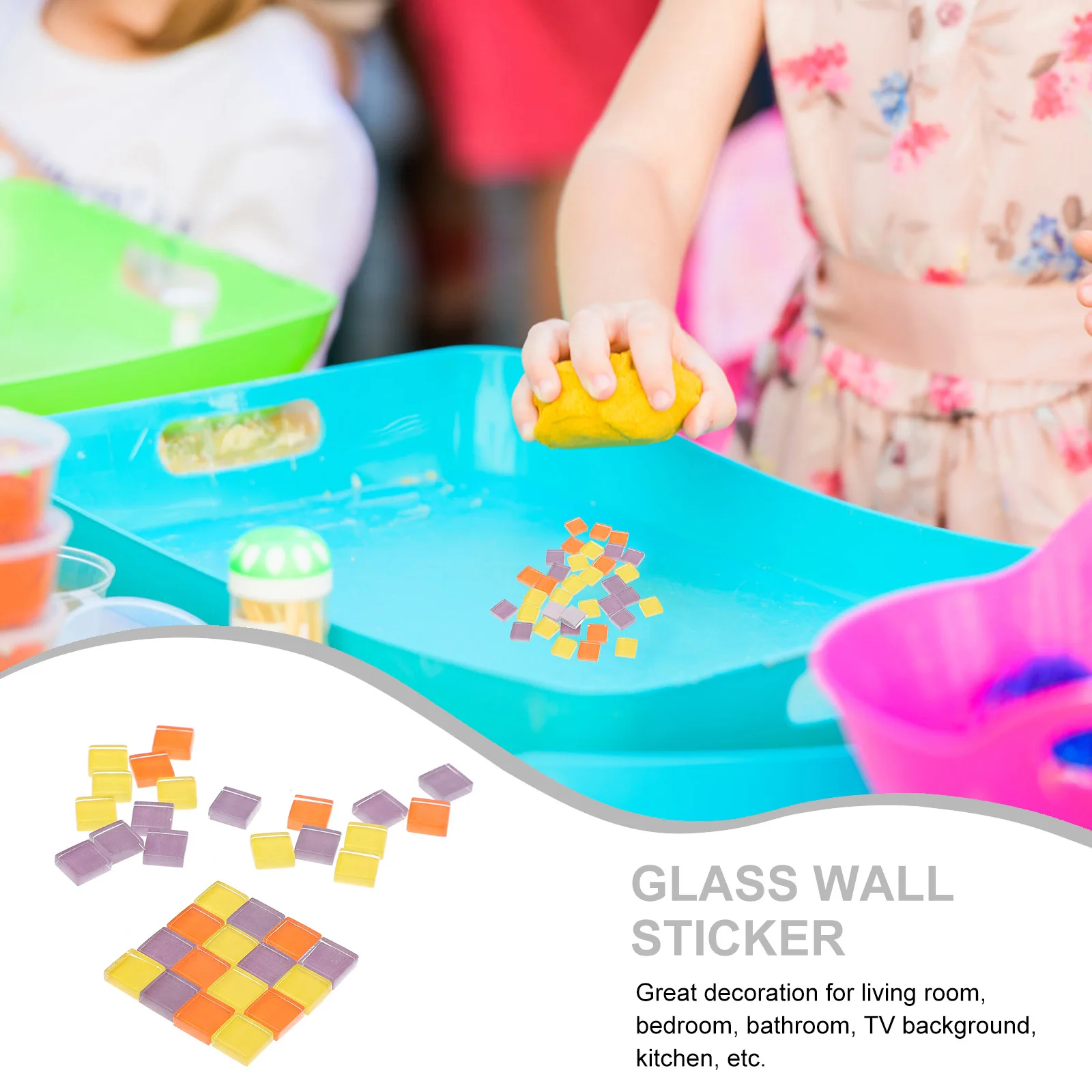 

300Pcs Waterproof Glass Mosaic Wall Tile Decoration for Bedroom Kitchen Living Room Bathroom Background Tile