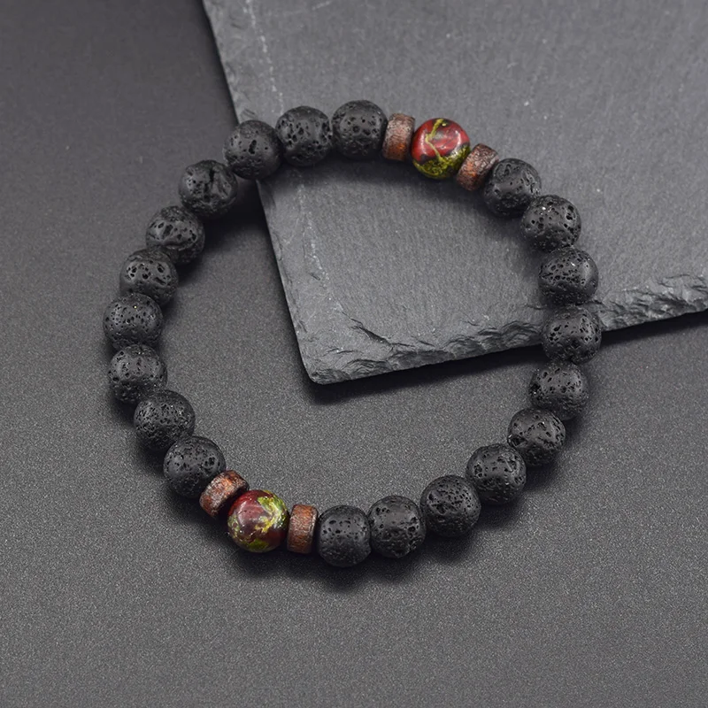 Lava Stone Men Bracelet Genuine Natural Dragon Blood Stone Tibetan Buddha Bracelet  Chakra Diffuser Bracelets Men Jewelry Gift