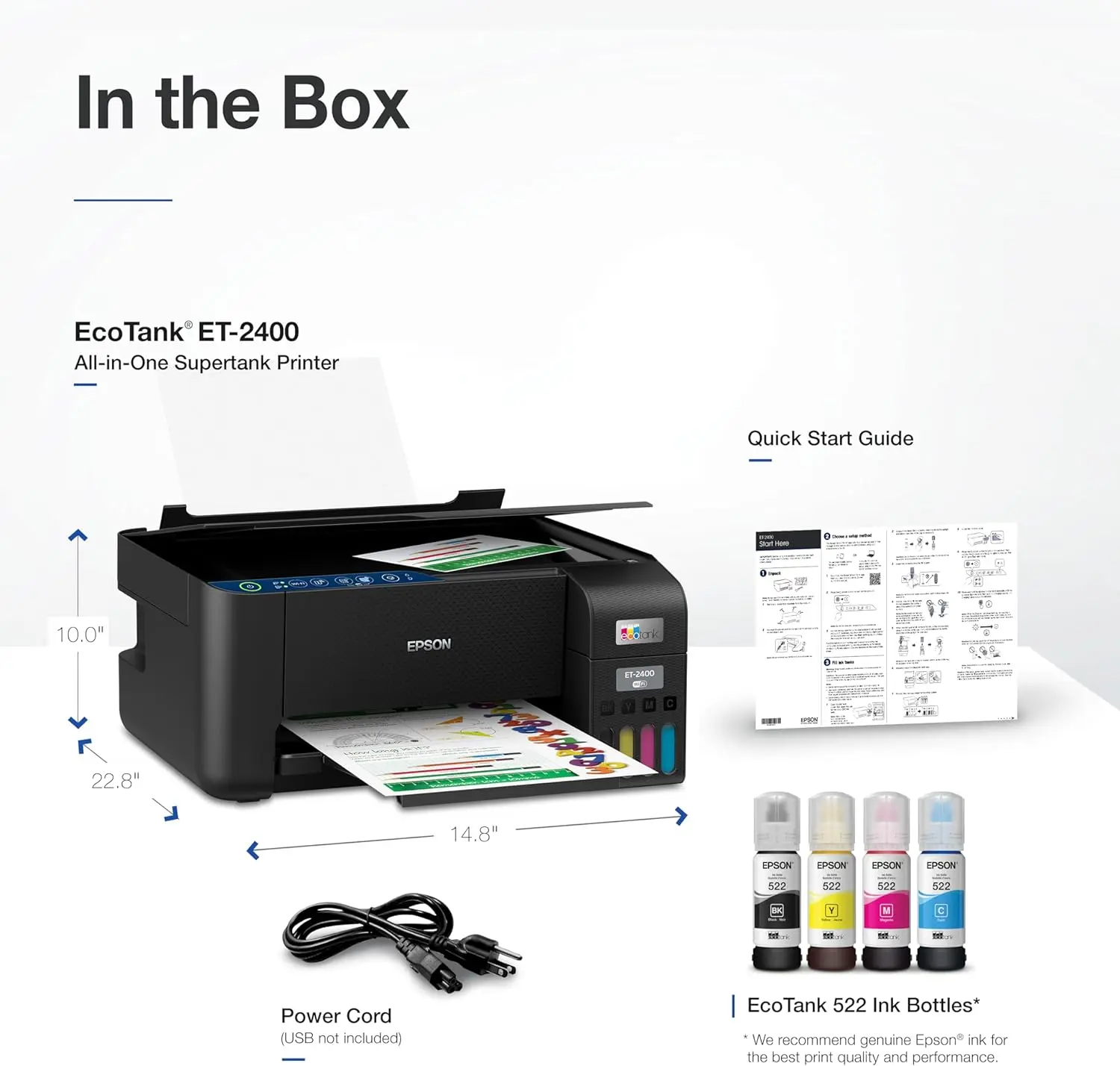 Scan and Copy – Easy, Everyday Home Printing, Black ET-2400 Wireless Color All-in-One Cartridge-Free Supertank Printer
