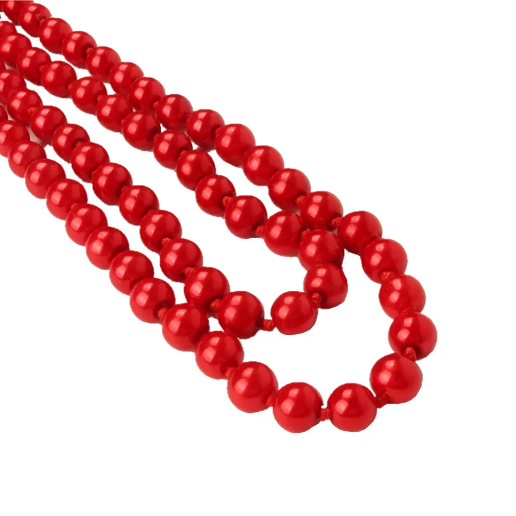 Long Necklace Red Glass Beads Sweater Chain Vintage Pearl Effect Statement Piece for Evening Party and Performance