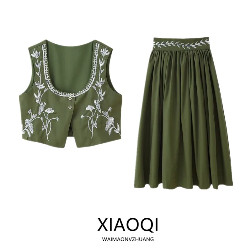 

Женский модный жилет с вышивкой и пайетками, комплект с юбкой ort Sve round Ne, костюм из двух предметов, универсальный осенний костюм с тяжелой вышивкой...