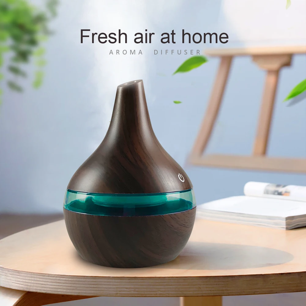 Diffuser For Home 300ml Wood Grain Humidifier  Oil Diffuser  Includes 2  Aroma Oils (USB Powered)