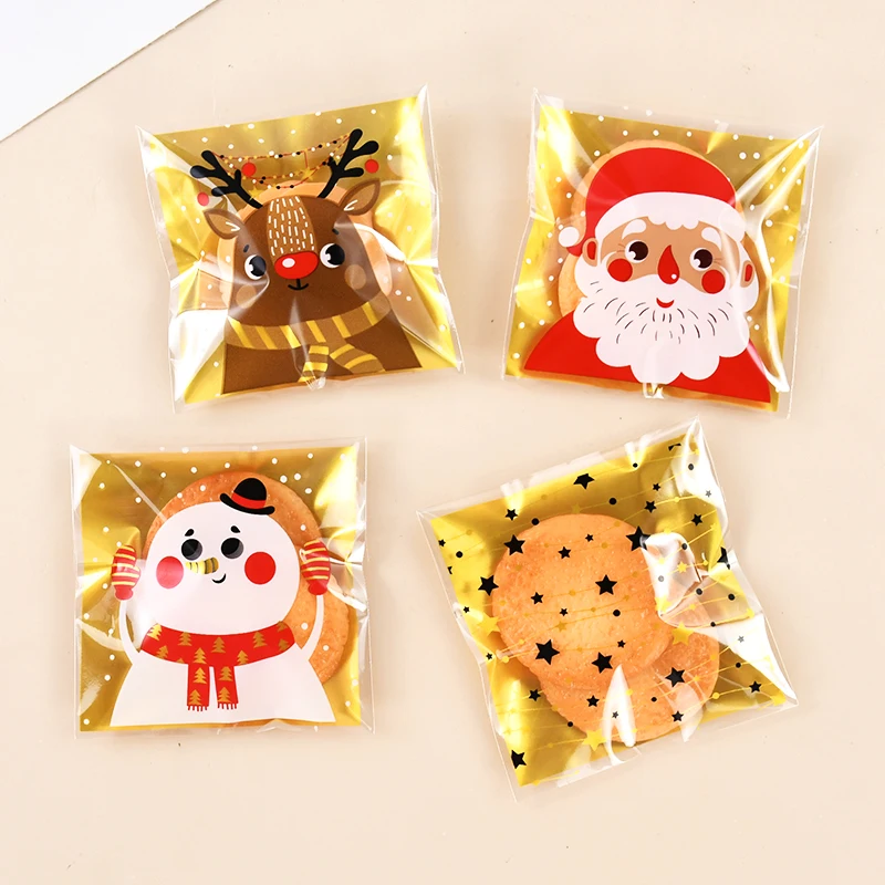 100Pcs Christmas Cookie Candy Bag Santa Claus Plastic Biscuit Gift Packaging Bag Xmas Party Decoration Supplies New Year 2025