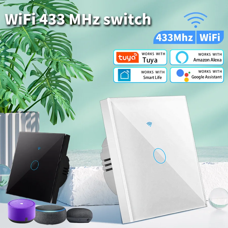 WIFI Smart Touch Switch, Single/Zero/Fire Wire Universal Tempered Glass Dual-mode Panel