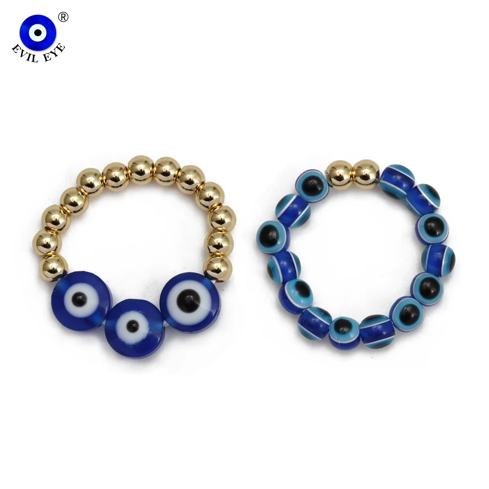 EVIL EYE эластичные медные пластиковые бусины кольцо на палец DIY синее турецкое кольцо с бисером от сглаза для женщин, мужчин, девочек, модные украшения