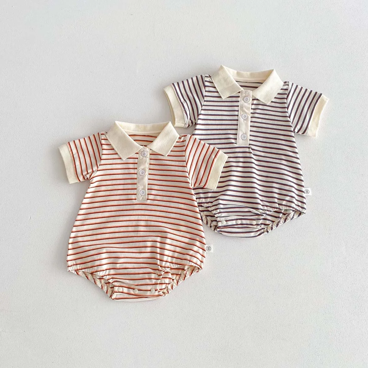 Summer Baby Boys Girls Jumpsuit 0-2 Years Old Newborn Baby Romper Cotton Striped Polo Collar Short Sleeved Infant Bodysuit