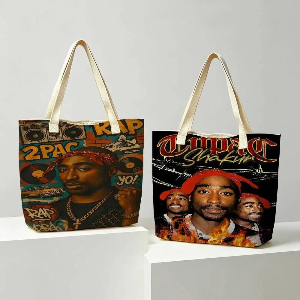 Pop Hip Hop Rapper 2pac Tupac Shakur Storage Bags Reusable Canvas Tote Suitable for School Class Commuting Shopping as Gifts