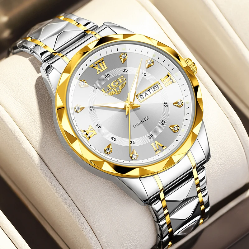 ساعة LIGE النسائية من أفضل العلامات التجارية الفاخرة المستديرة المصنوعة من الفولاذ المقاوم للصدأ مقاومة للماء للنساء، ساعة يد كوارتز بسيطة هدية للسيدات #3