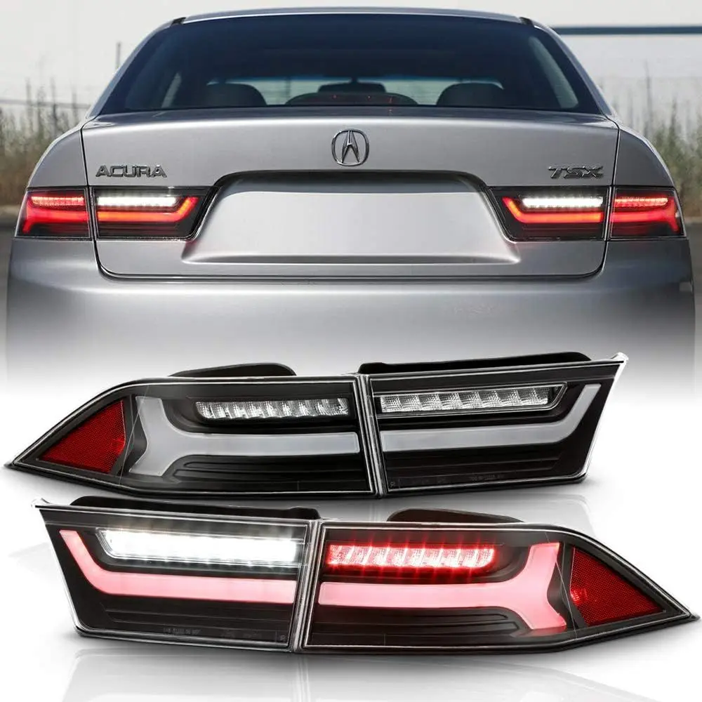 

- For 2004-2008 Acura TSX Black Housing Full LED Tube Rear Tail Lights Brake Lamps Assembly Driver & Passsenger
