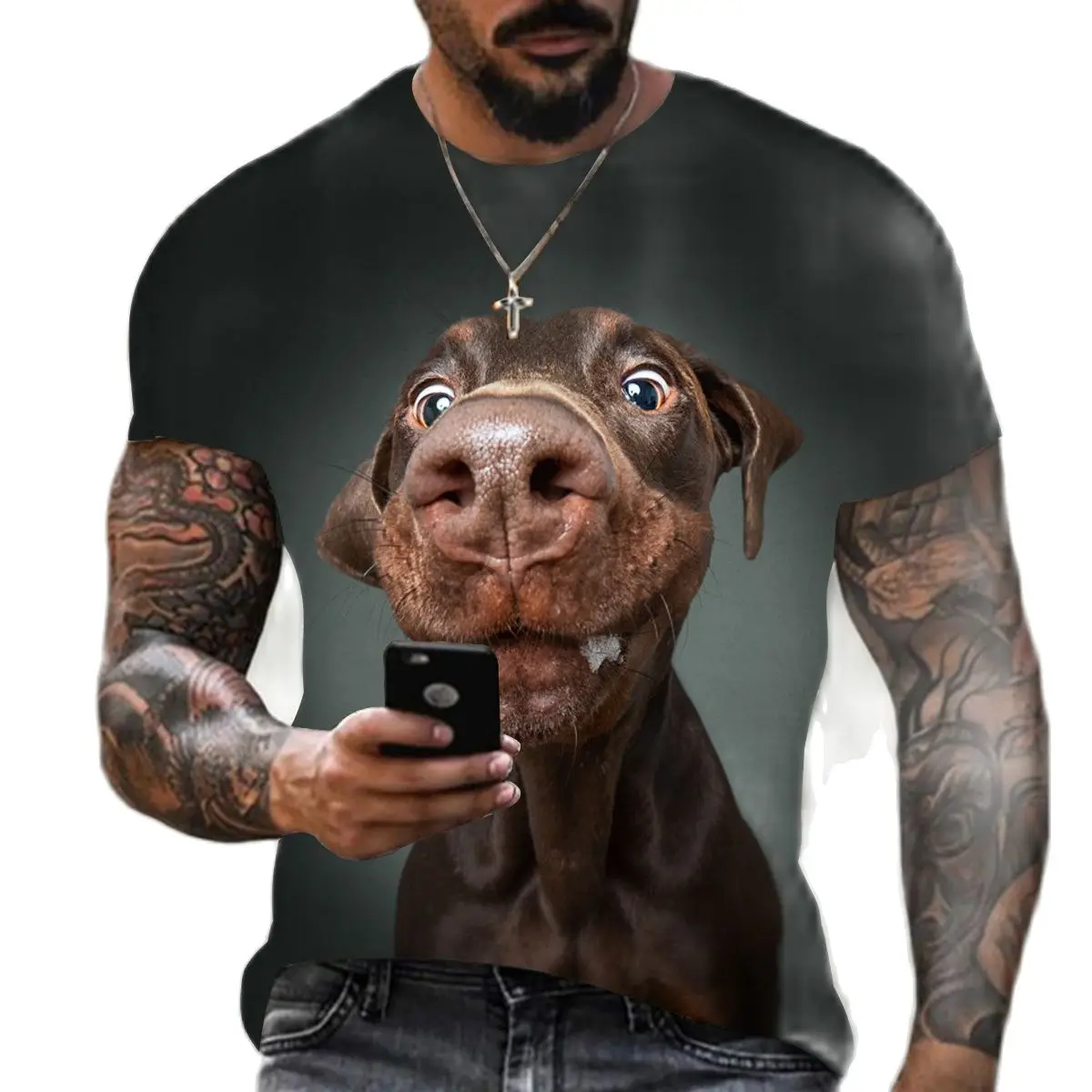 Summer Casual Summer 3d Printing Field Labrador Funny Fashion Short Sleeve Animal Pattern Polyester More Men Oversize T Shirt