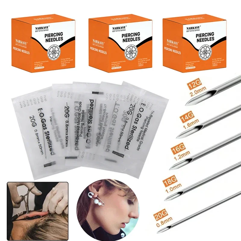 

100PCS Disposable Sterile Body Piercing Needles Medical Tattoo Needle for Navel Nipple Lip Ear Nose Puncture Surgical Steel Tool