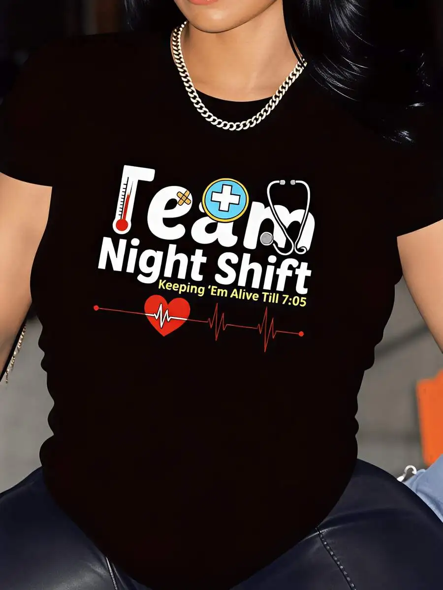 Women Summer Outfit Team Night Shift Medical Humor T-Shirt Funny Nurse Nurses Day Hospital Events Gift For Healthcare Workers