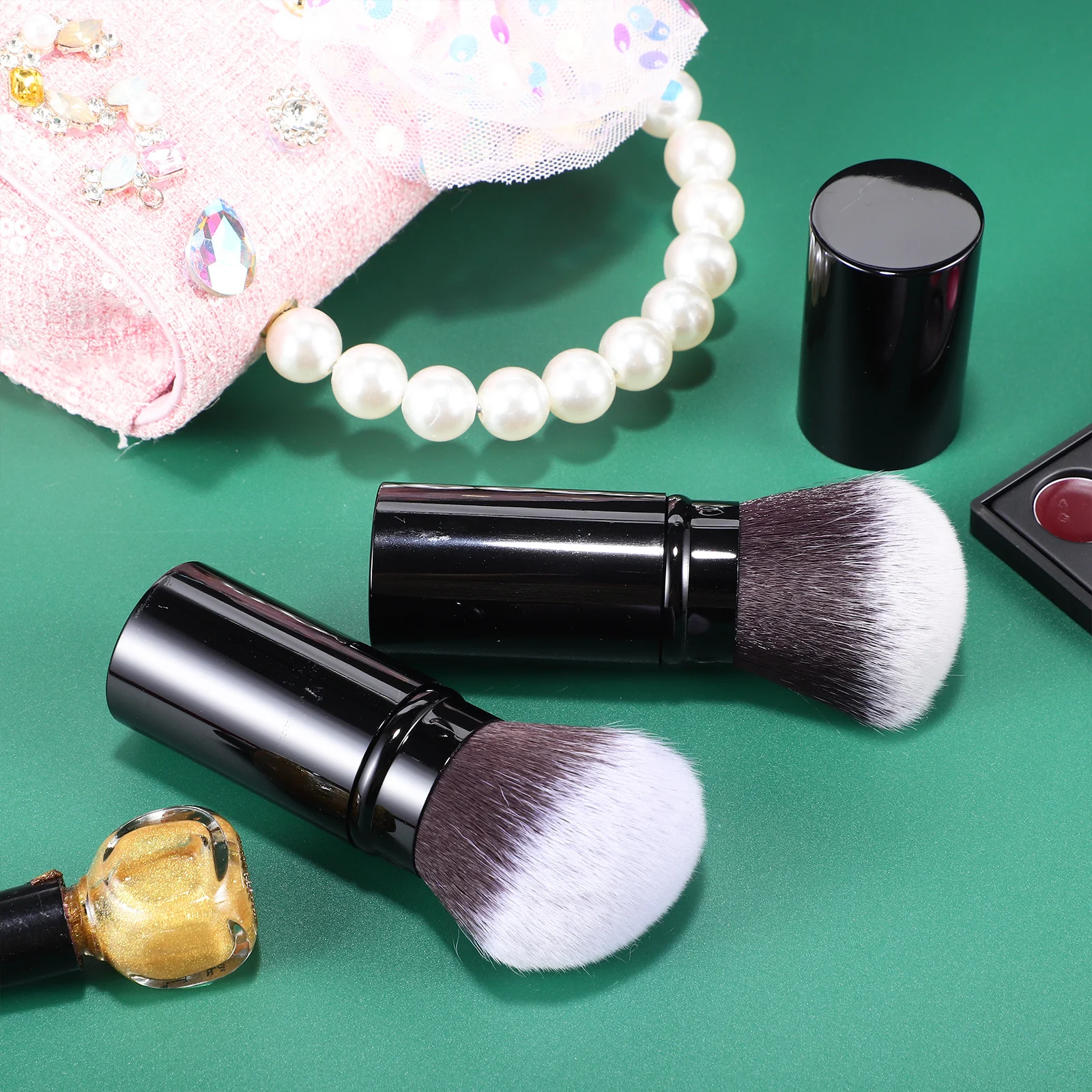 

2Pcs Retractable Makeup Brush Set for Powder Blush Foundation Face Travel Friendly Compact Design with Protective Covers Smooth