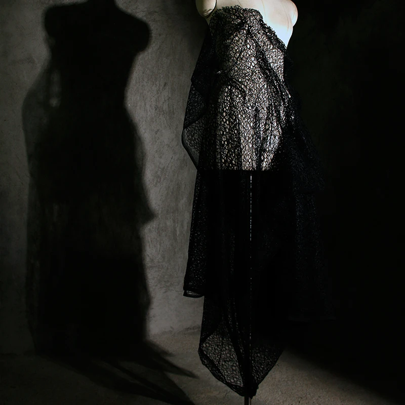 Black and White Irregular Fishing Net Lace Hollow Perspective Net Fabric Handmade Veil Decoration DIY Clothing Designer Fabric