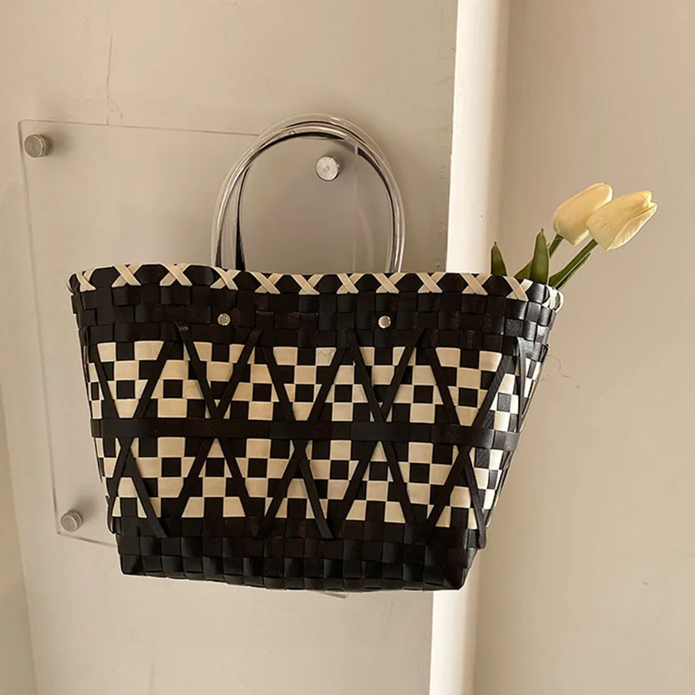 Women Female Totes Large Summer Shopping Bags Handmade Weave Bucket Big Big Capacity PVC Weaving Tote Beach Top Handle Bags