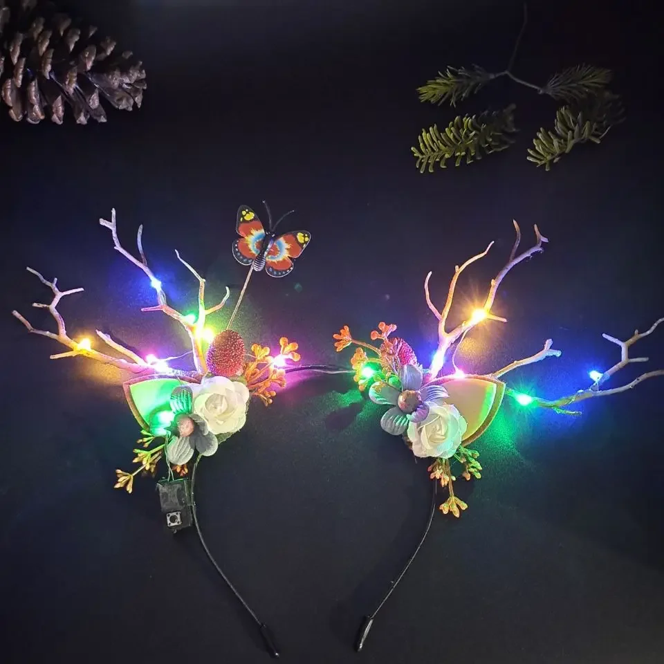 

10pcs Party Ball LED Headband Glowing Elk Berry Antler Light Up Tree Branch Cosplay Birthday Christmas Navidad