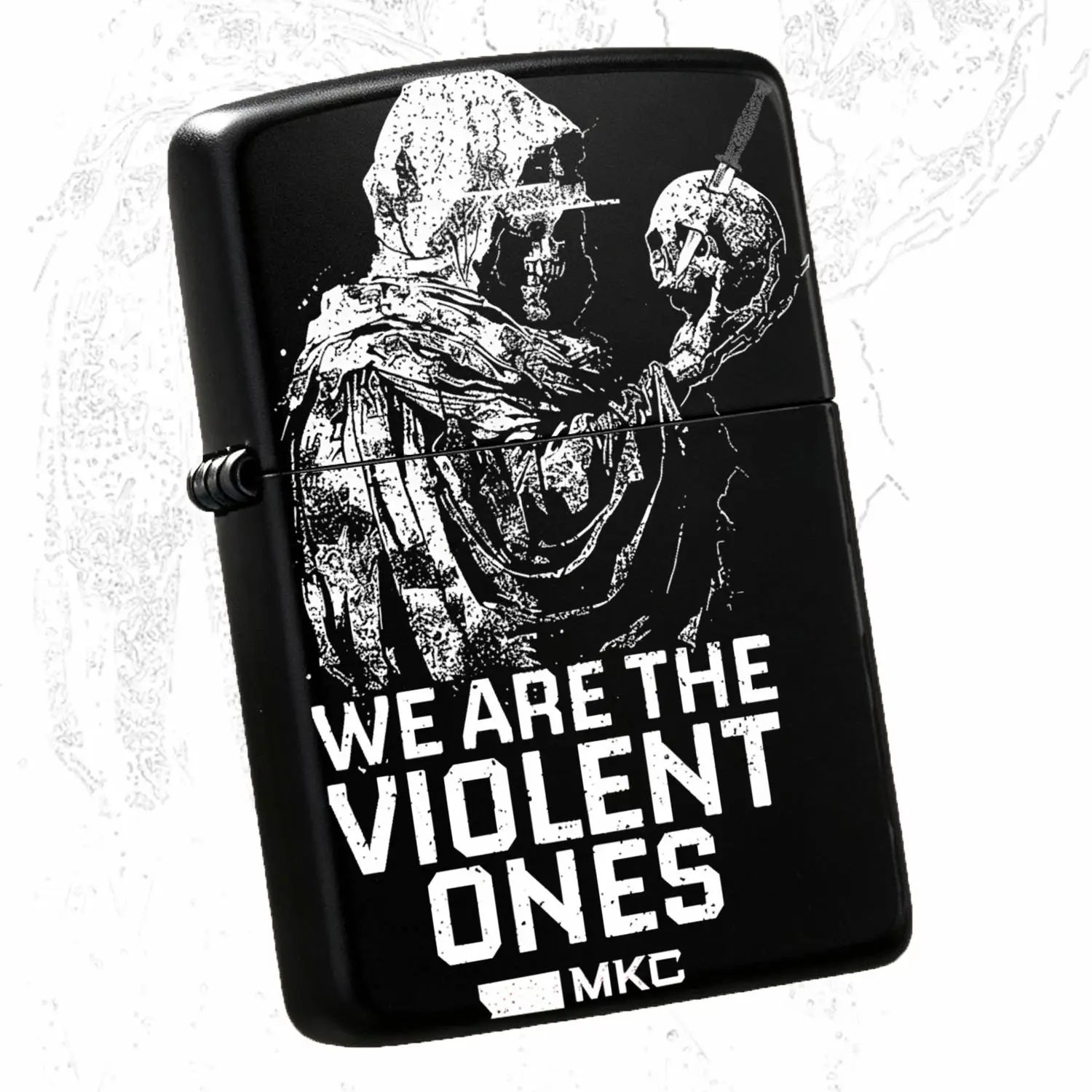 Portable Tactical Style Lighter With Cool Armed Character Print We Are The Violent Ones Slogan Pattern For All Daily Scenarios Durable Practical Accessory For Outdoor Camping Daily Use Gifting A Humorous And Interesting Lighter