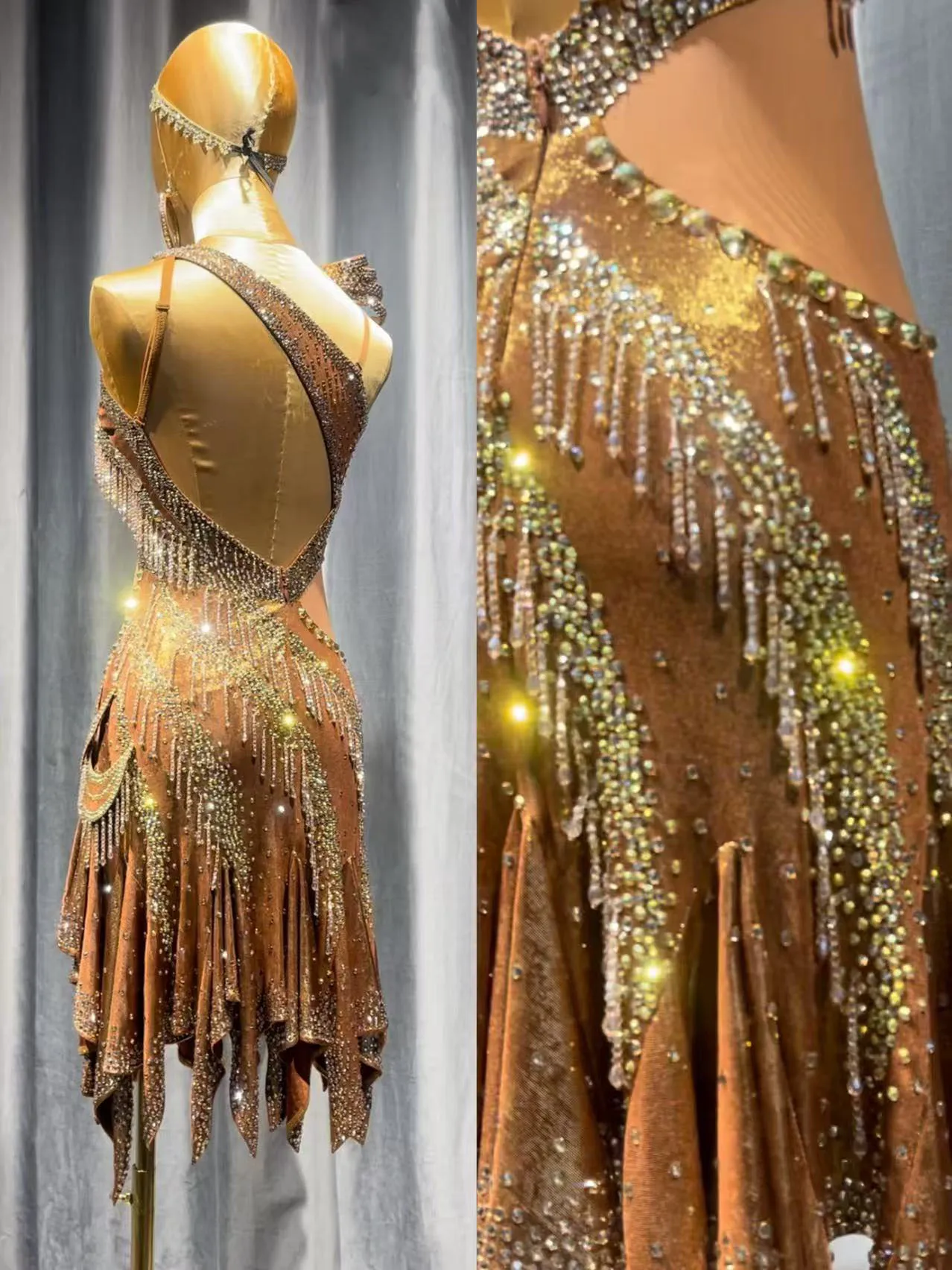 Dança latina adulto crianças vestido ab pedra high-end personalizado saia irregular de uma peça precisamente tango roupas femininas