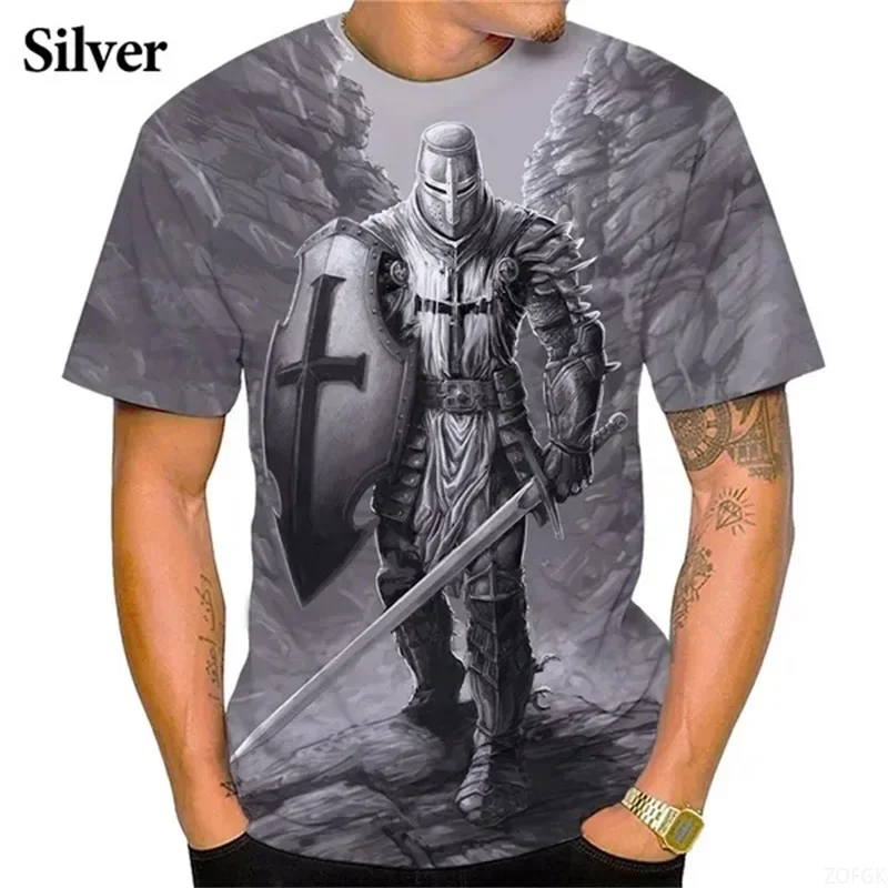 Ritter Templer 3D-Druck T-Shirt für Herren, Kreuzritter-Kreuz Krieger Pferd Grafik Casual Streetwear Mehrere Farben Streetwear – Detail 4