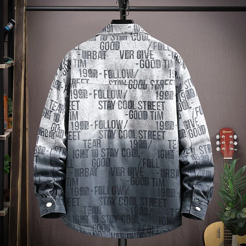 2026 Spring New Men'S Fashion Trend Comfortable Large Size Denim Gradient Shirt Men'S High Quality Loose Casual Jacket