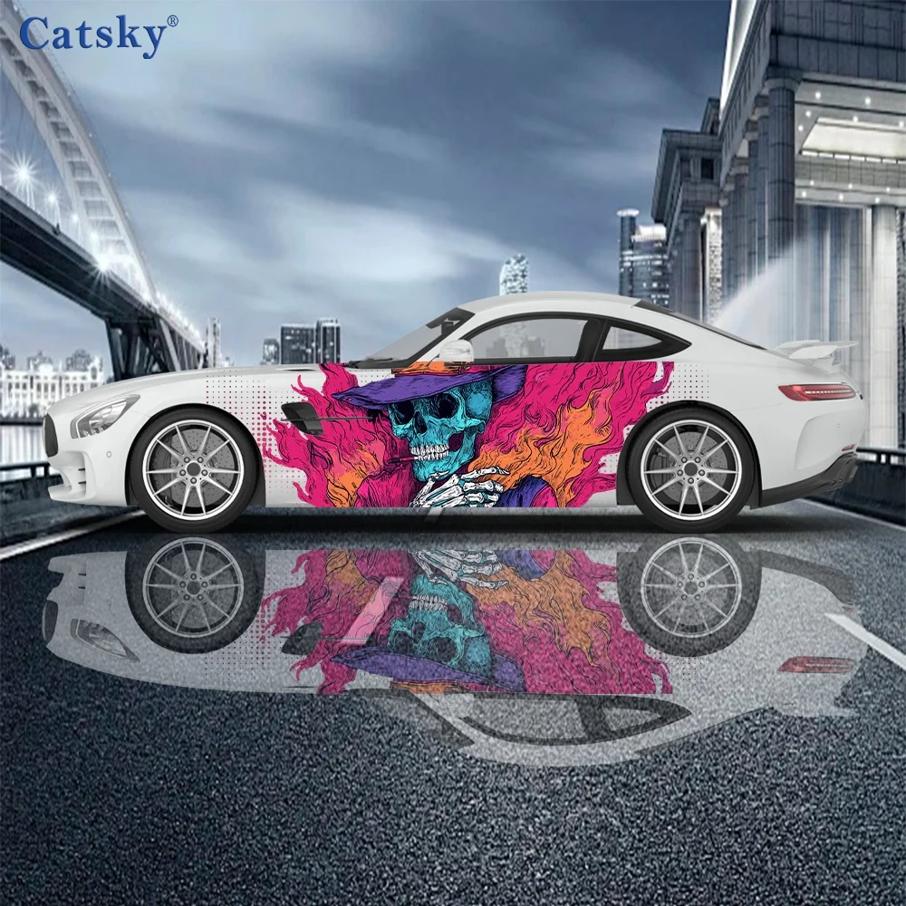 

Cyber Skull Flame Pattern Car Vinyl Wraps Decal Self-adhesive PVC Sticker Suitable for Trucks SUV Decoration Auto Accessories