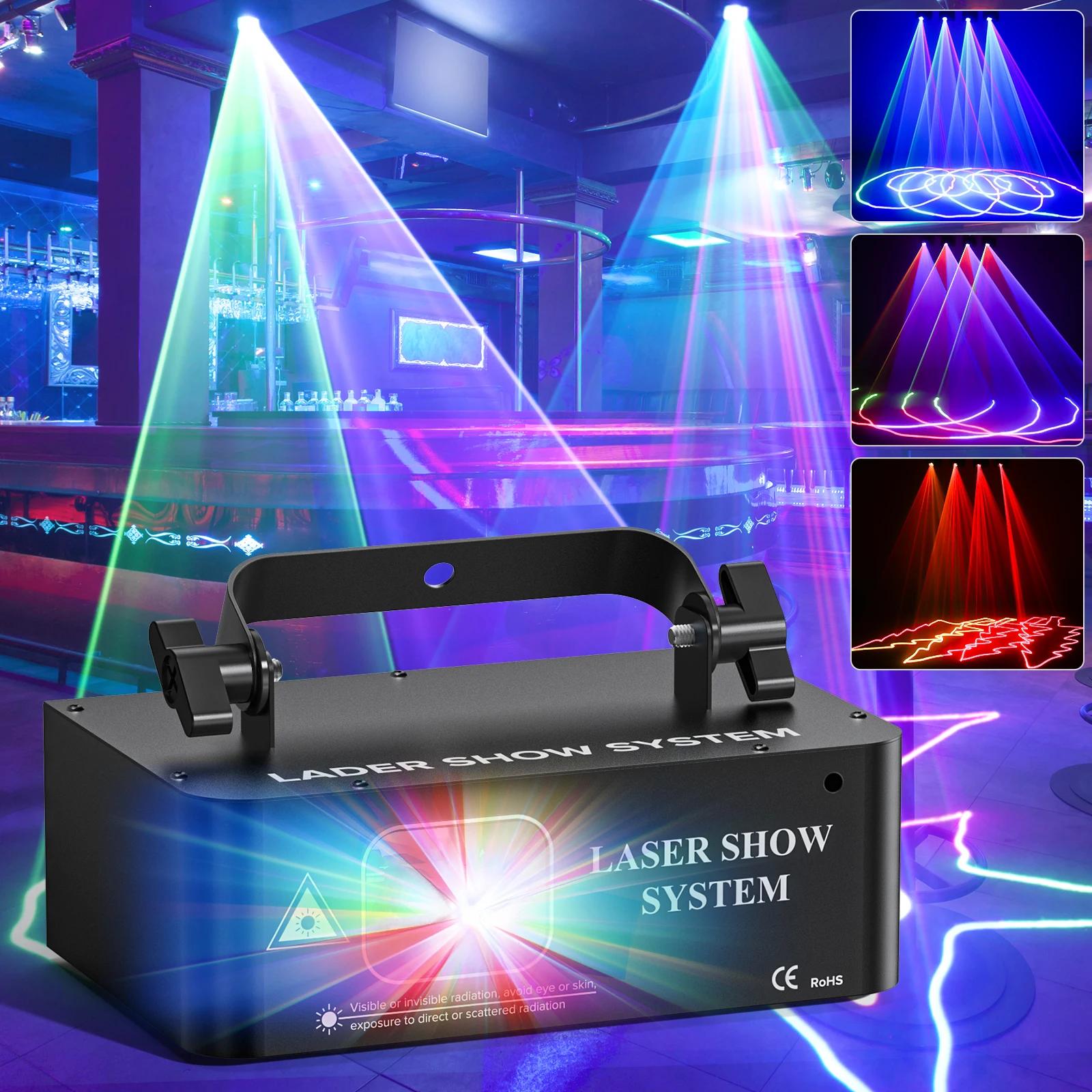 U`King DJ Laser Party Lights Animazione 3D RGB Laser Beam Scansione Proiettore Luce DMX512 Luce da palcoscenico per Bar Festa di nozze