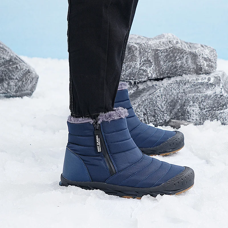 Botas de nieve impermeables para hombre, zapatos cálidos de algodón y piel, botines Unisex, zapatillas deportivas antideslizantes para exteriores, talla grande 46