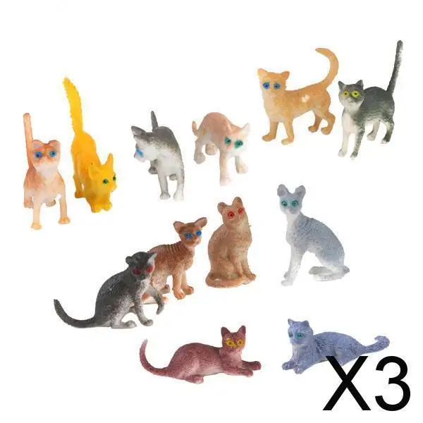 3-6pack Plastic Small Cat Figures Simulation Moulds Kids Toy Colorful 12PCS