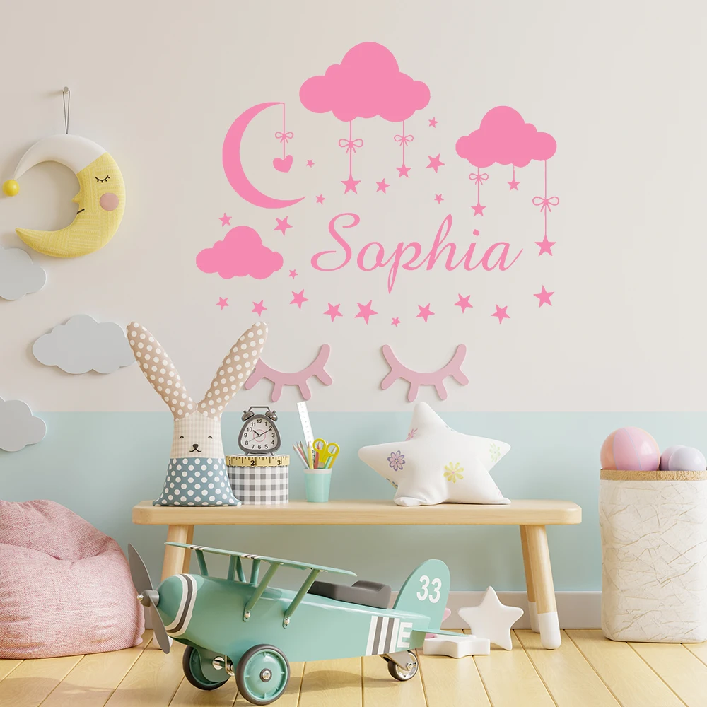 1pc Hot Personalisieren Benutzerdefinierte Name Wolke Aufkleber Abnehmbare Vinyl Wandbild Poster Für Hochzeit Vinyl Kunst Aufkleber