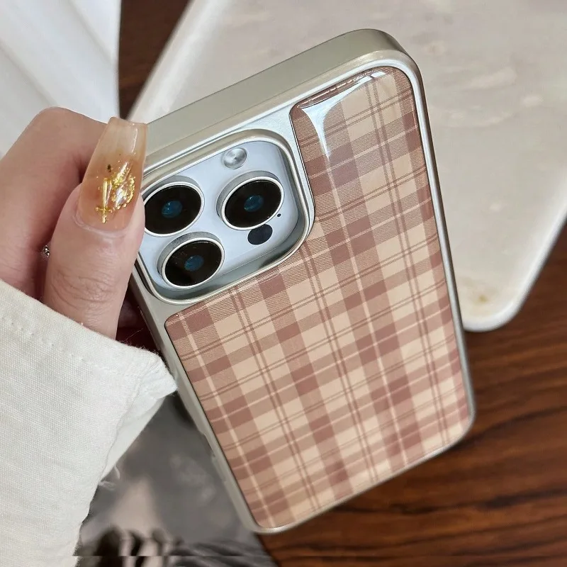 Чехол для телефона в клетку с серебряным краем в стиле ретро Майяра, чехол из ТПУ с защитой от падения для iPhone XR/11/12/13/14/15/16/17 Pro Max, чехол для телефона