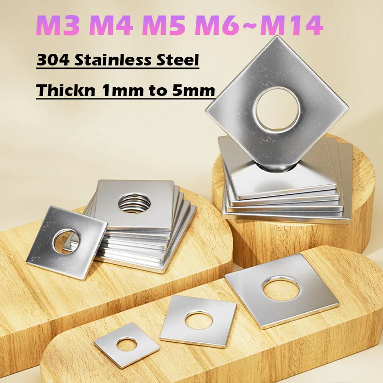 M3 M4 M5 M6 M8 M10 M12 M14 304 Stainless Steel Rectangular Square Washers Are Suitable for Metal Curtain Wall Square Pad