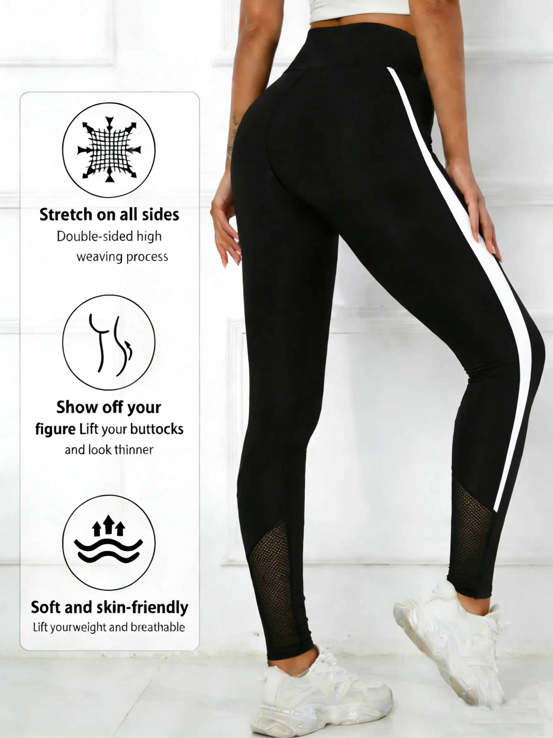 white Lines Sports Pants Lifting Buttocks Sports Tight Pants Running Yoga leggings Women's High Waist Elastic Fitness Pants