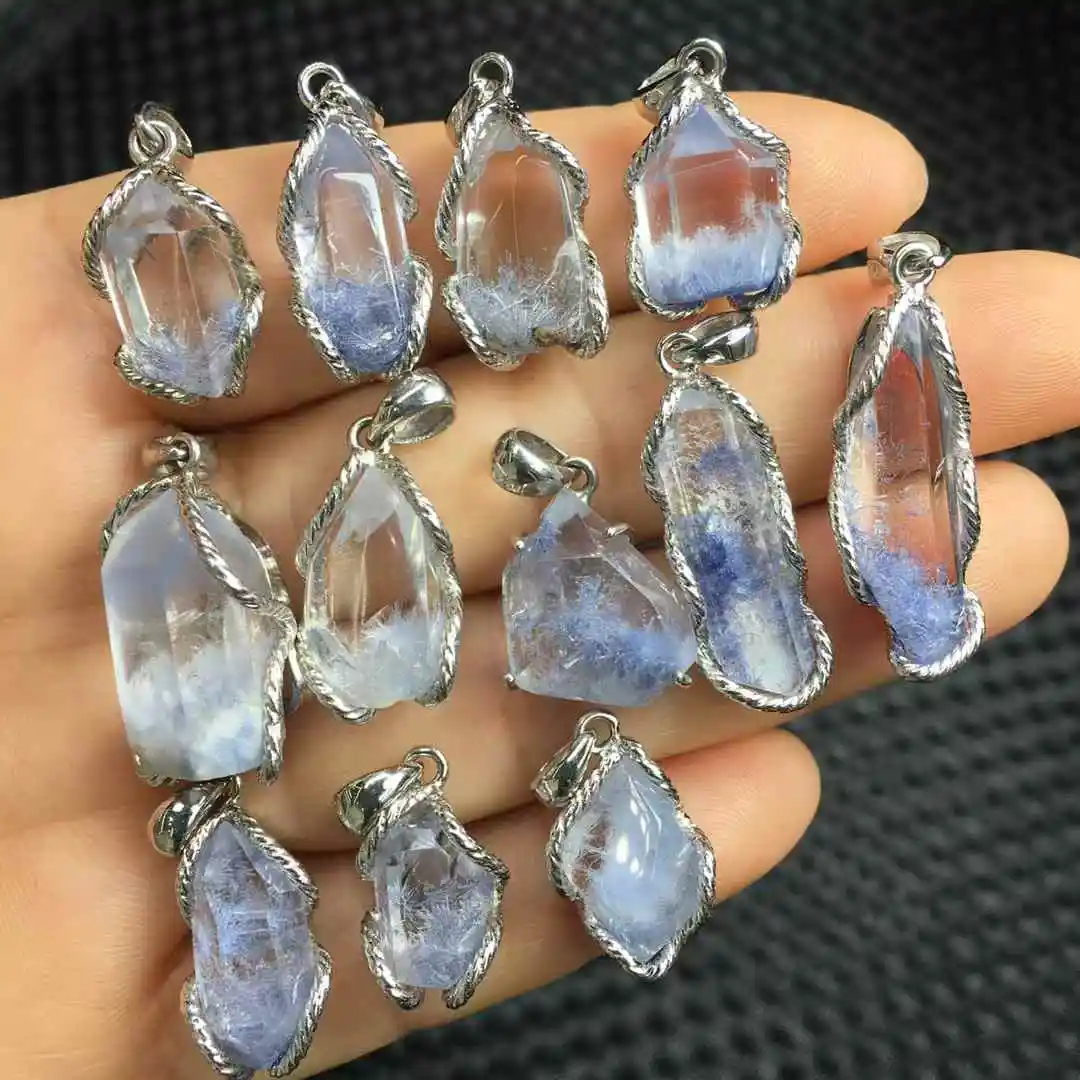 

Unit One Piece 925 Sterling Silver Inlay Natural Blue Dumortierite Gemstone Crystal Freeform Necklace Pendant