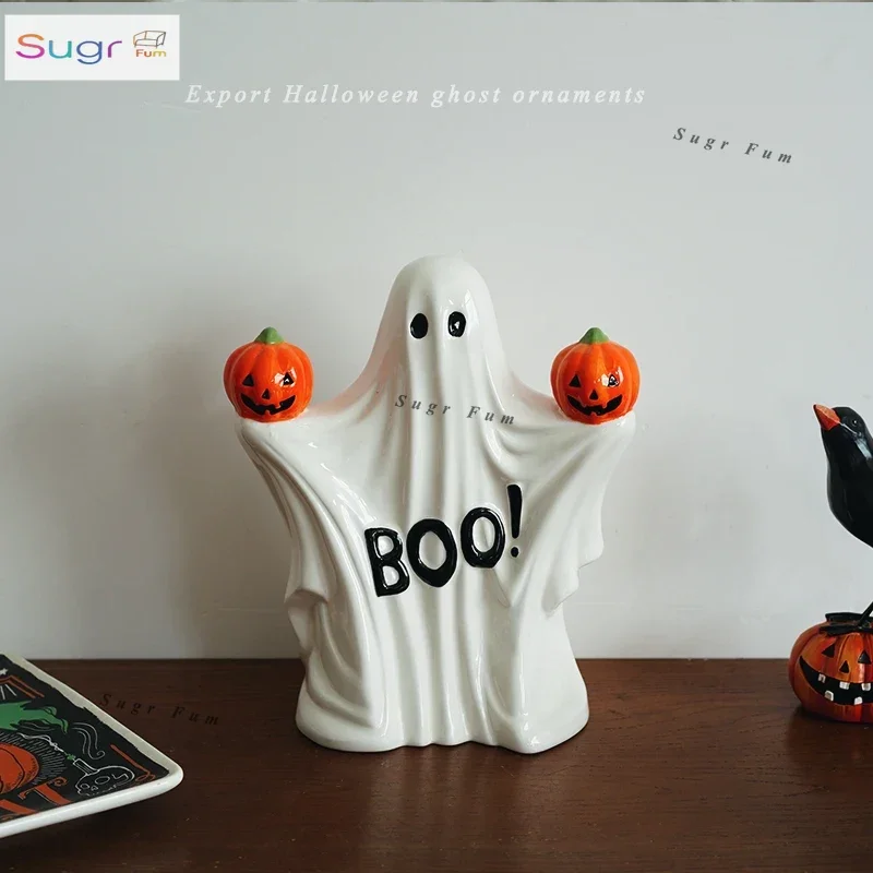 

Halloween fun begins! Export European hand-painted ghost pumpkin shape ceramic ornament decoration theme arrangement