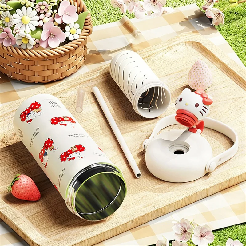 X&W for Sanrio Insulated Cup Cartoon Hello kitty Water Bottles with Tea Strainer＆Straw Stainless Steel Coffee Milk Mug for Kids