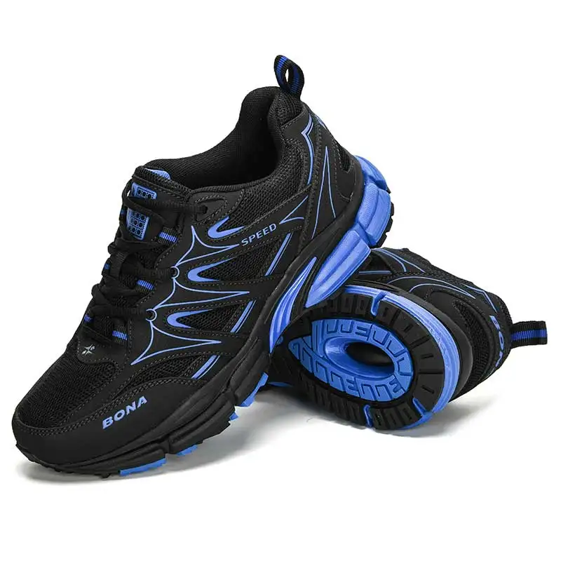BONA New Designers Action Leather Mesh Running Shoes  Men Large Size Sneakers Sport Shoes Man Walking Jogging Footwear