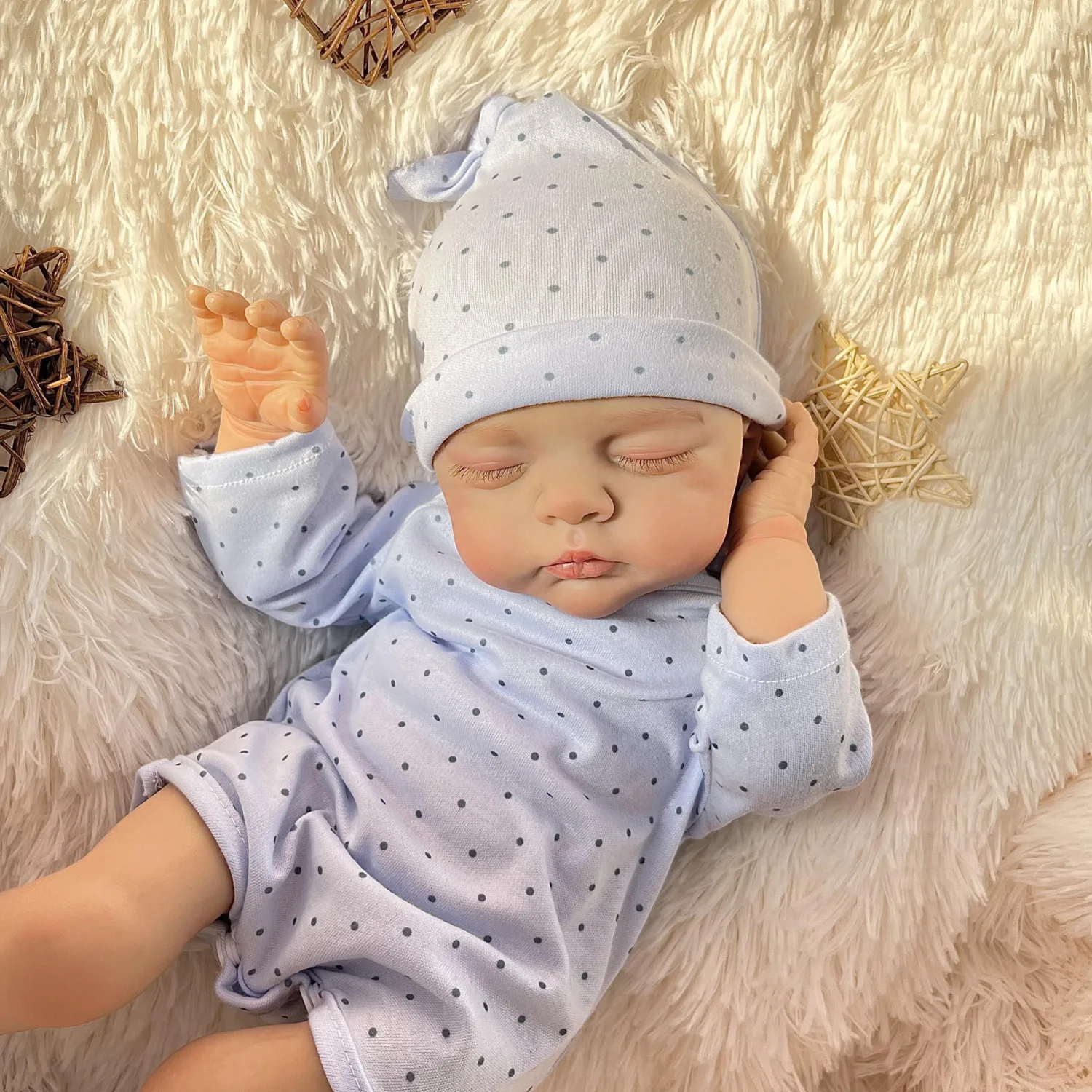 Bambola Reborn Dormiente da 19 Pollici (48 cm), Realistica con Arti in Vinile e Corpo in Stoffa, Regalo di Compleanno Fatto a Mano per Bambini