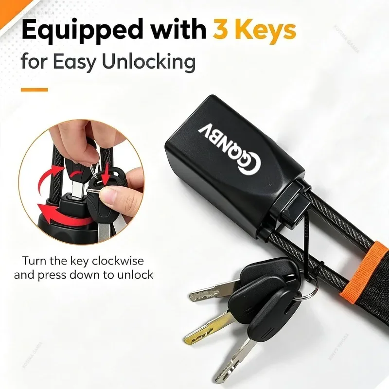 90cm Retractable Anti-theft Lock Car Steering Wheel Lock Anti-theft Seat Belt Buckle Steel Cable 3 Keys Quick Install Car Parts