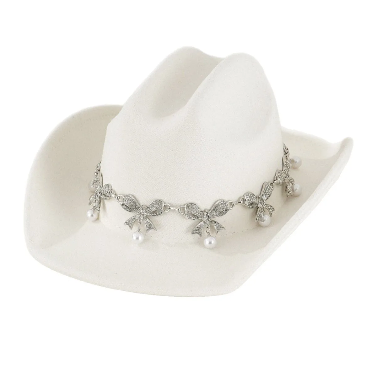 ホンルアン-ホワイトフェルト-ボヘミアン-カウボーイハット-女性用＆ウエスタン-カウボーイハット、カウガールコスチューム用ファンシー女性用、男性用カウボーイアクセサリー