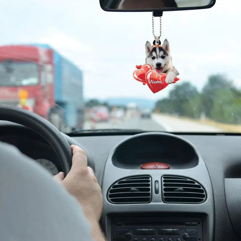 Dog Keychain Cute 2D Funny Car Pendant For Rear View Mirror Cute Dog Charm Pendant Car Hanging Puppy Ornaments Decoration