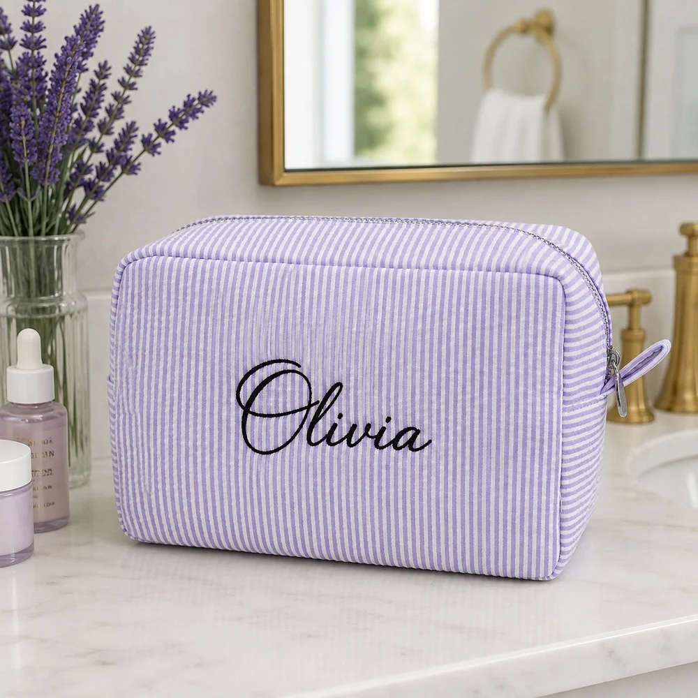 Personalized Name Embroidered Travel Cosmetic Bag, Multi‑Purpose Zipper Makeup Pouch,Customized Storage Organizer for Toiletries