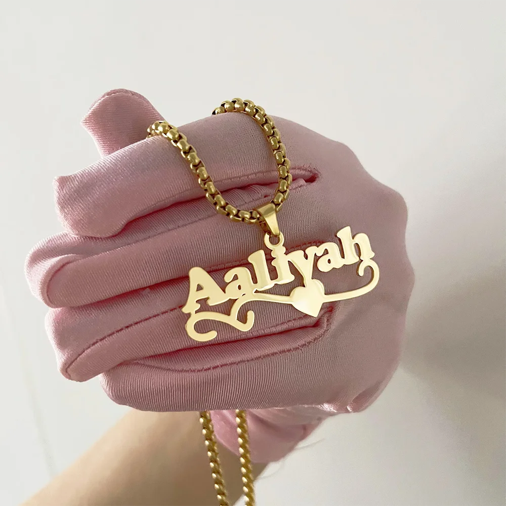 Custom Name Necklace Stainless Steel Personalized Letter Pendant Heart Charm Box Chain Women Men Punk Jewelry Birthday Gift