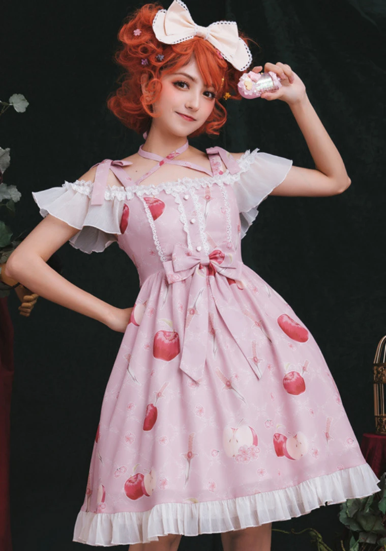 

Knife & Apples ~ Sweet Printed Summer Dress Casual Off the Shoulder Short Sleeve Lolita Dress by ZJY