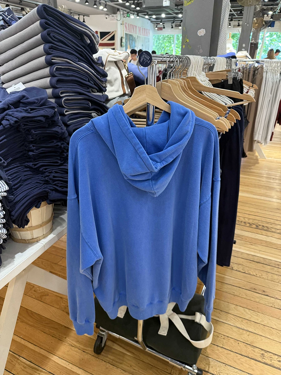 الأزرق الملكي فضفاض مقنعين البلوز المرأة الخريف جديد طويل الأكمام جيب هوديس البلوز الأعلى الشارع الشهير خمر البلوز غير رسمي