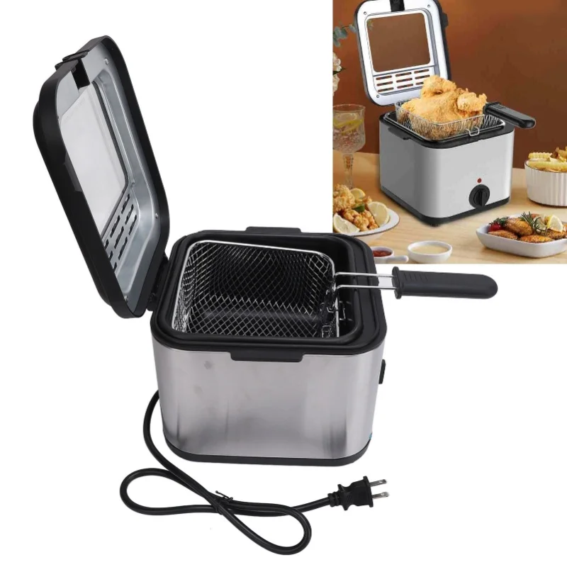 

Электрическая фритюрница из нержавеющей стали, 1000 Вт, многофункциональная электрическая фритюрница с регулируемой температурой и корзиной