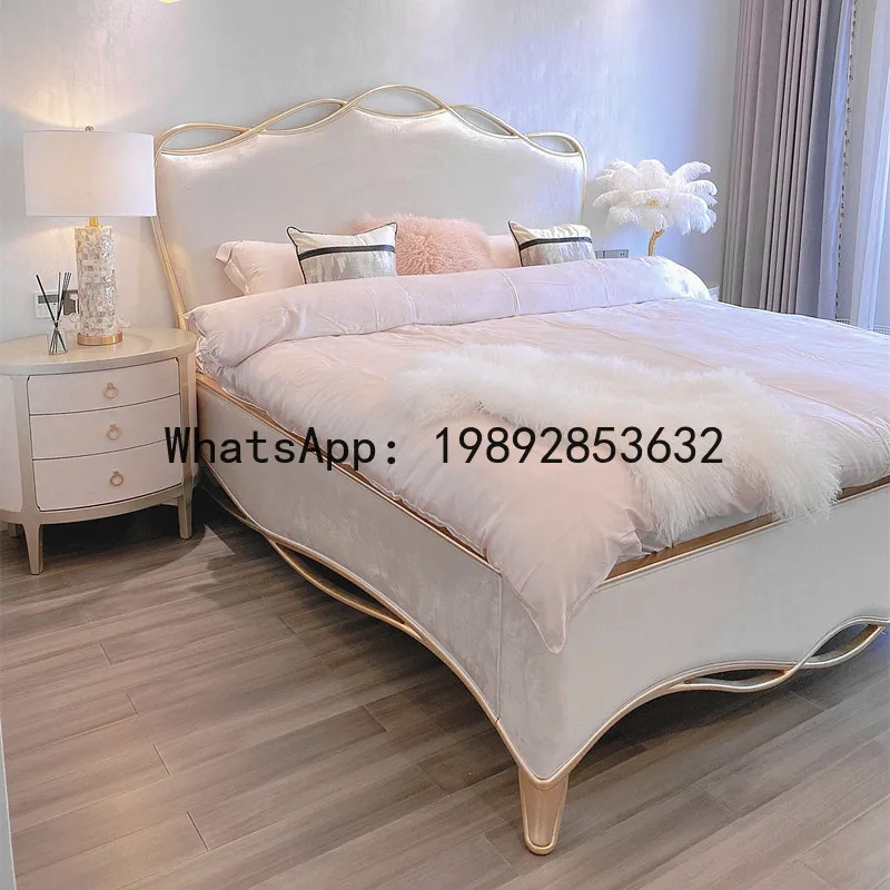 

X-20 solid wood bed - modern minimalist princess bed - double fabric upholstered bed - ribbon accent master bedroom wedding