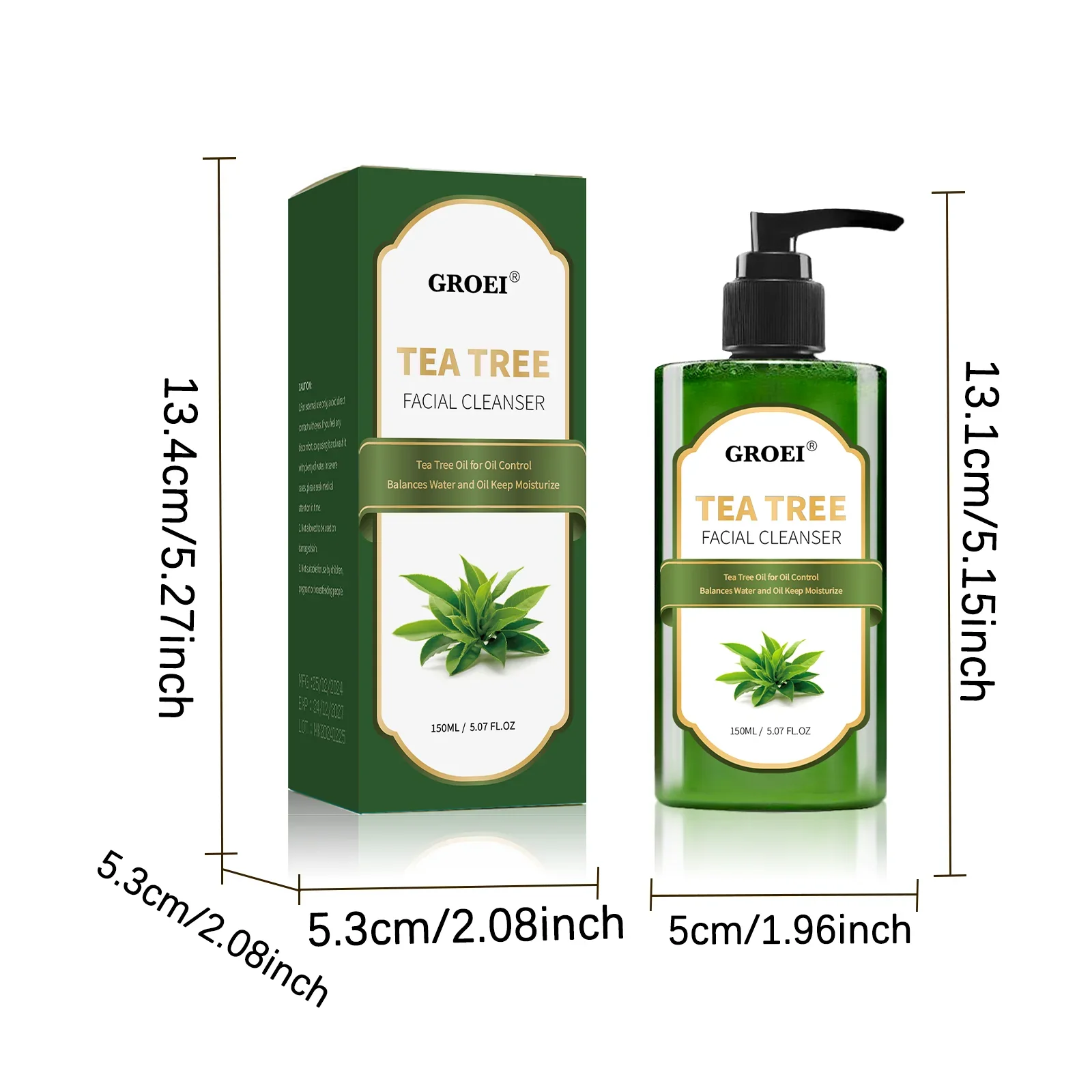 GROEI Tea Tree Facial Cleanser 150ml Deep Cleansing, Hydrating, Oil Control & Pore Tightening for Smooth Skin