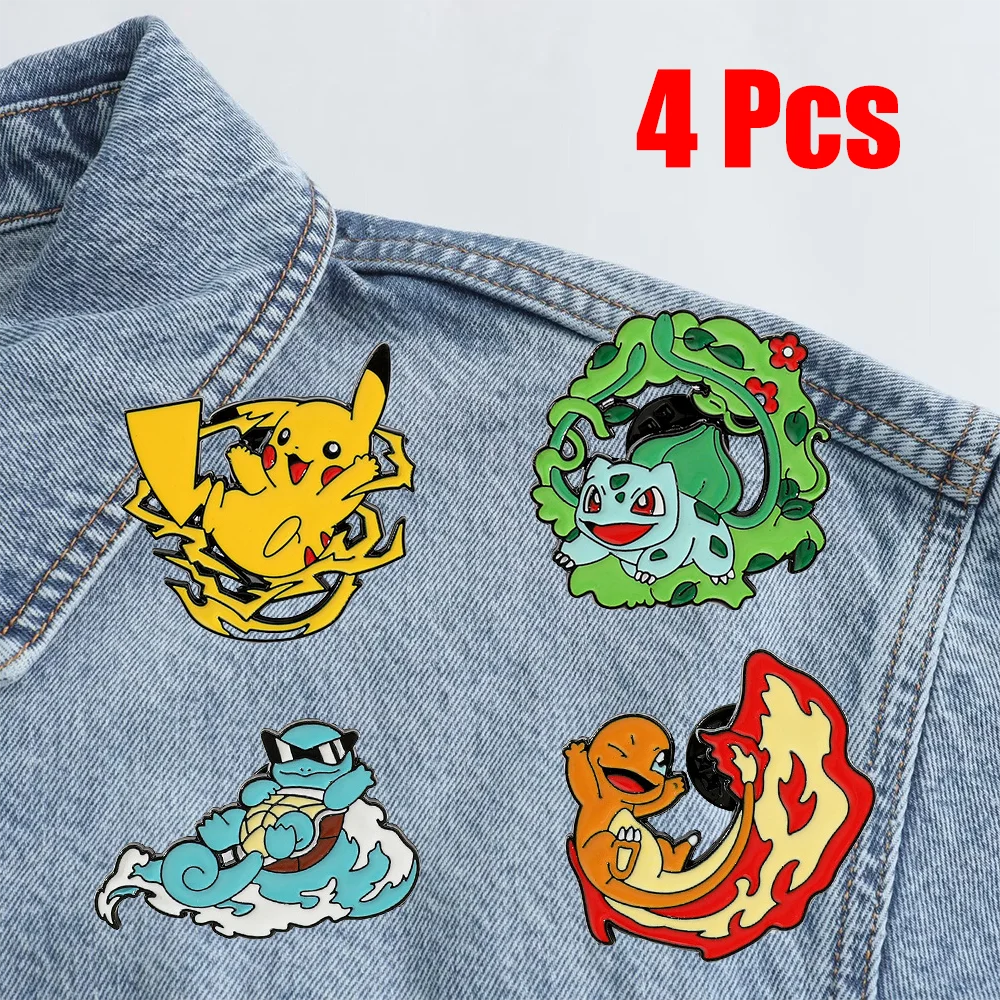 

4 Pcs Pikachu Pokemon Anime Metal Pin Cute Yellow Mouse Alloy Brooch Japanese Cartoon Gift Kid Fans Collectors Fashion Accessory