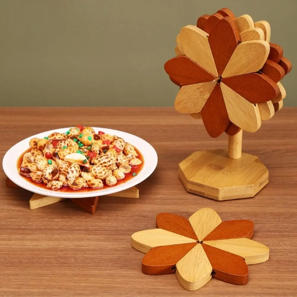 Wooden Trivets Kitchen Placemats Set Anti Scald Windmill-Shaped Insulation Mat Pads Heat Resistant Coaster Table Mats Hot Plate