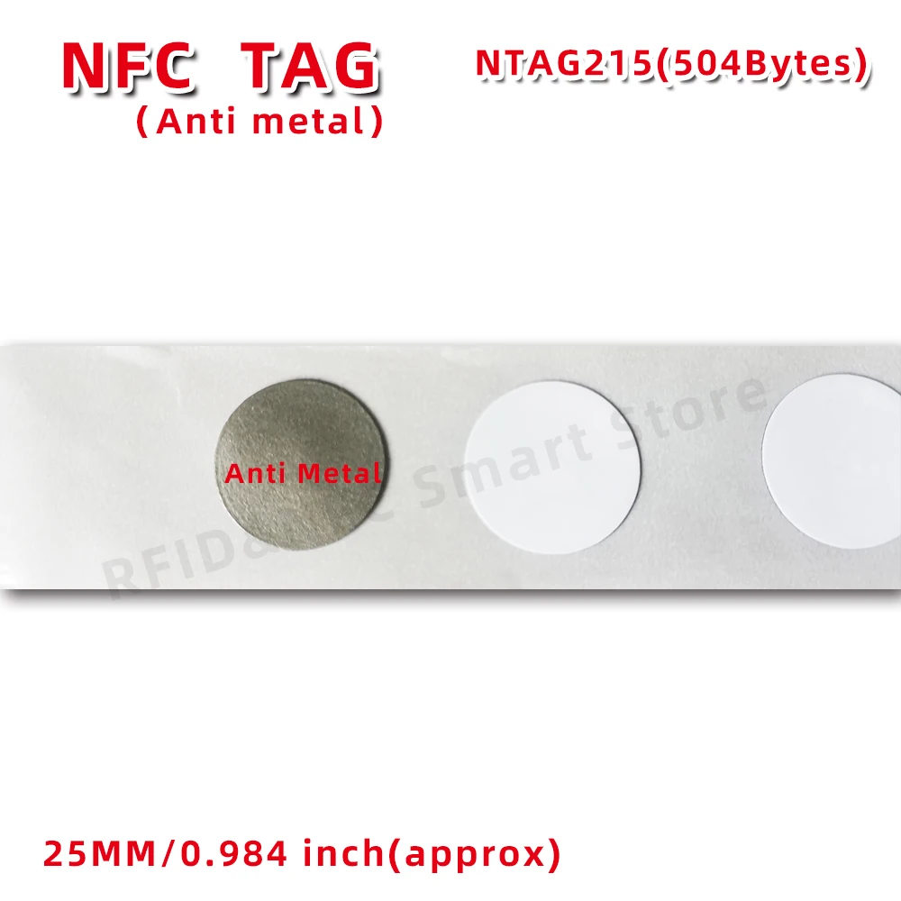 NFC215 Chip Tags on-Metal NFC Stickers Anti Metal Interference NFC Tag for All NFC-Enabled Cell Phones Devices RFID 13.56MHz Tag